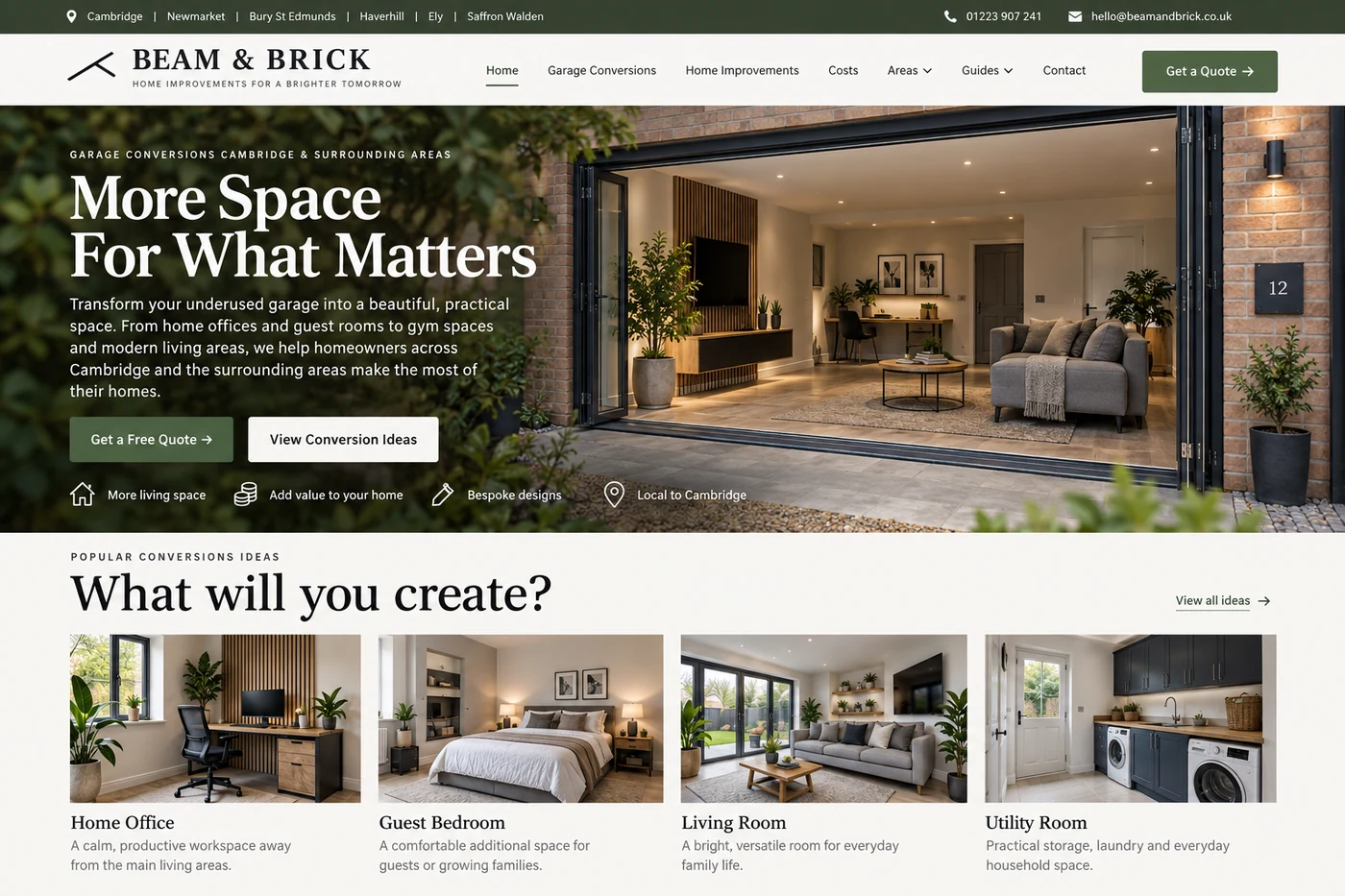 Screenshot preview of the Beam & Brick homepage
