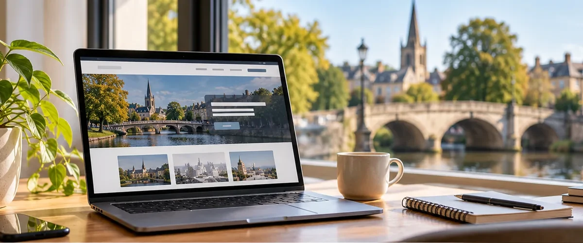 Illustrative website design workspace for a Bedford small business.