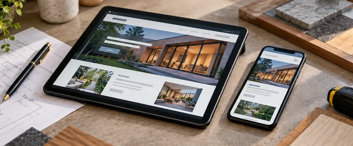Illustrative responsive website on tablet and mobile for a Bedford home-services company.