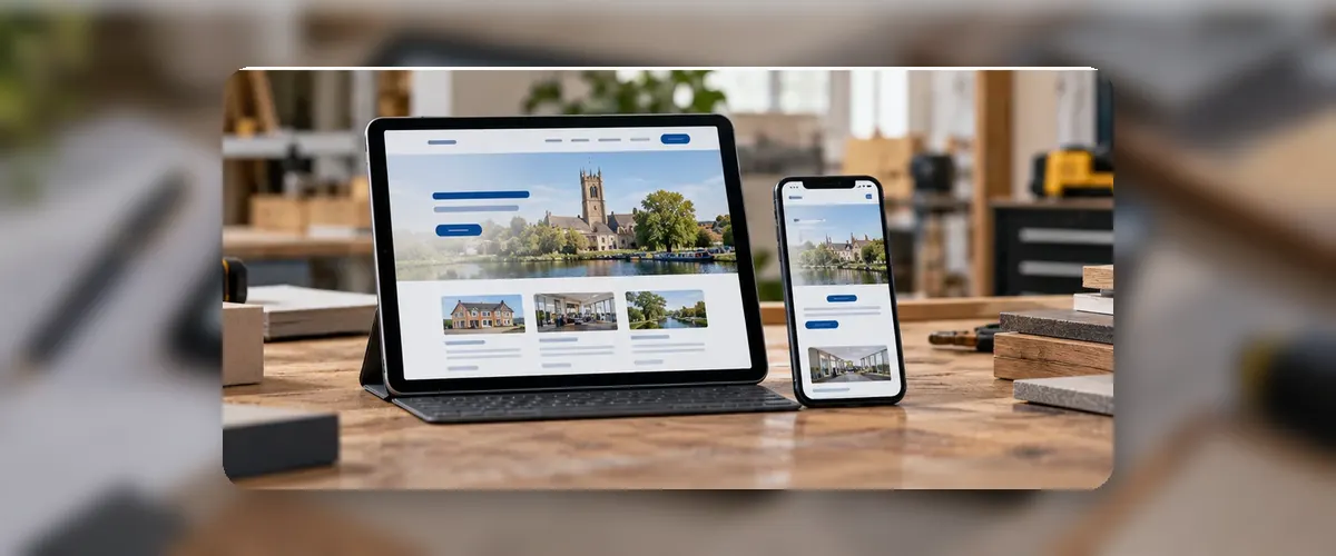 AI-generated website design workspace illustrating web design for a Blackpool small business.