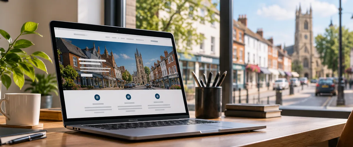 Illustrative small-business website displayed on a laptop for Braintree companies.
