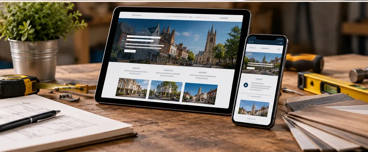 Illustrative responsive trade website on tablet and phone for a Braintree service business.
