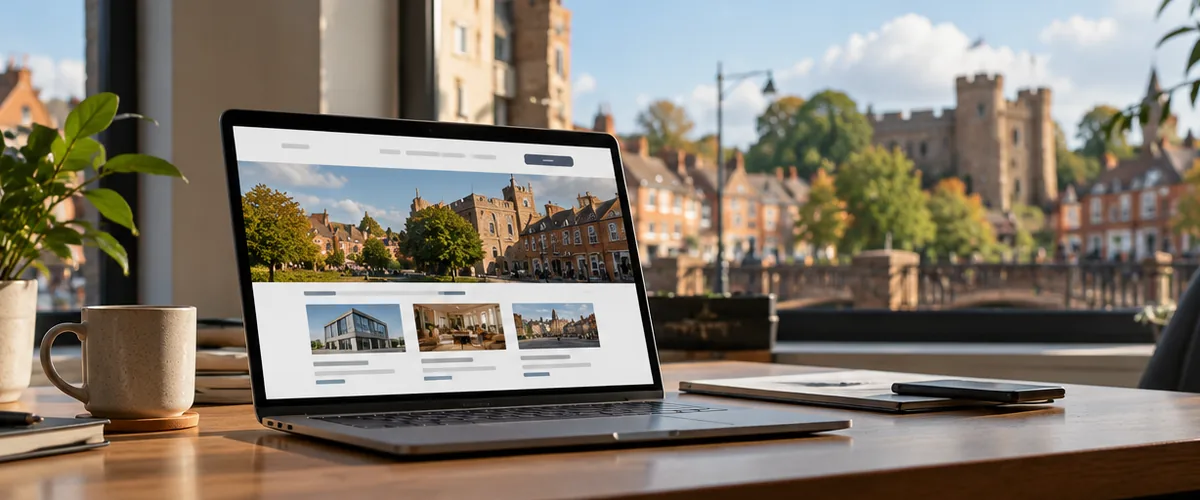 Illustrative web design concept on a laptop for businesses in Colchester.