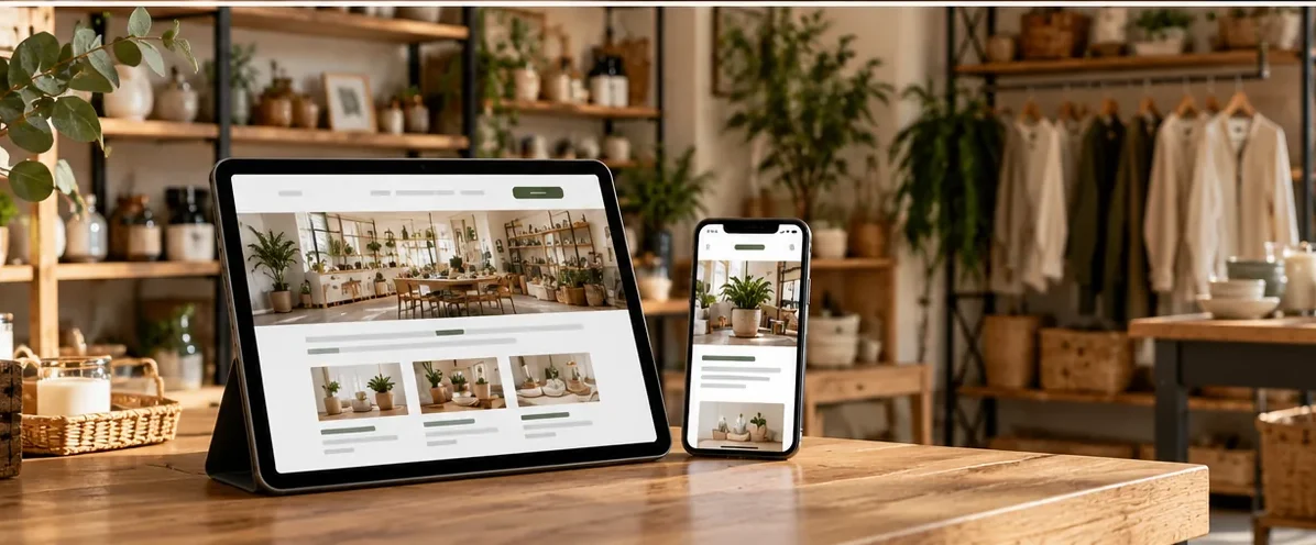 Illustrative tablet and mobile website layout for a Colchester independent business.