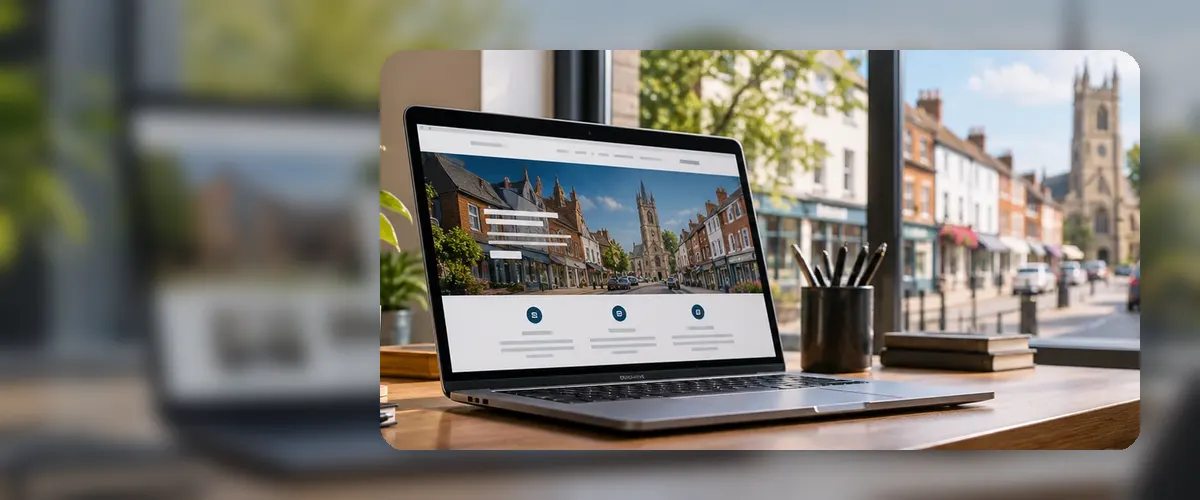 AI-generated website design workspace illustrating web design for a Coventry small business.