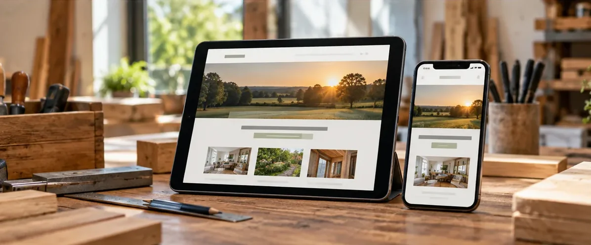 Illustrative responsive rural service website on tablet and phone for Dereham.