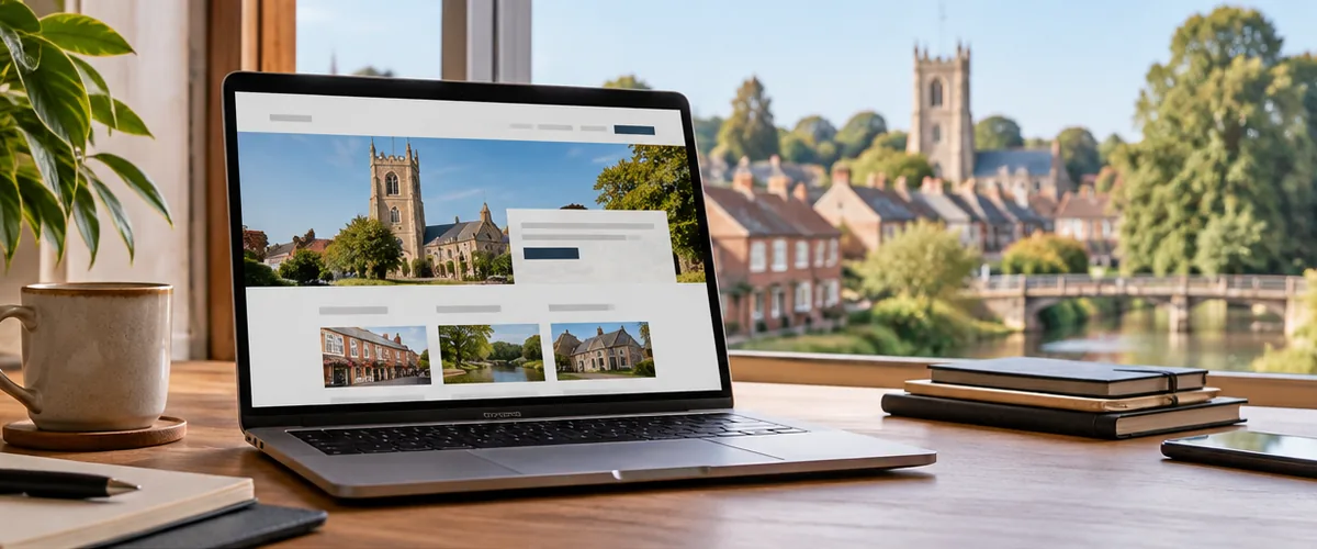 Illustrative market-town laptop website design for a business in Diss.