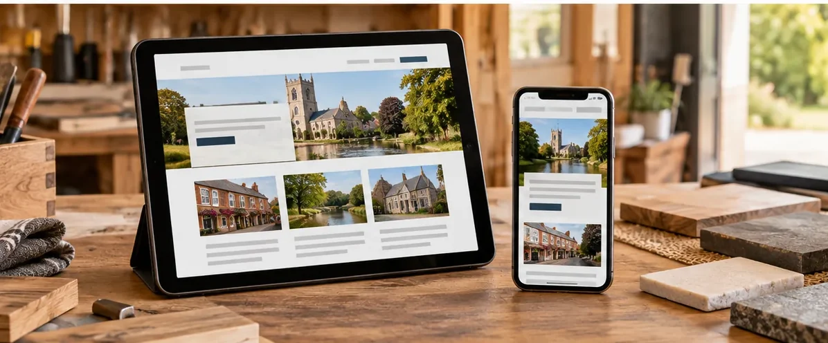 Illustrative responsive website on tablet and phone for a Diss business serving Norfolk and Suffolk.