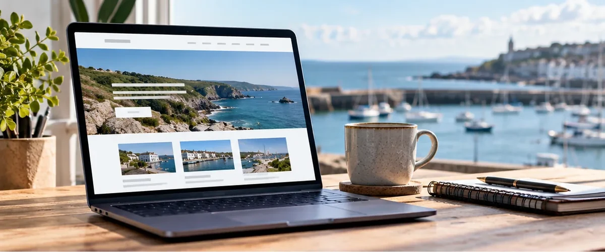 Illustrative coastal website design displayed on a laptop for a Felixstowe business.