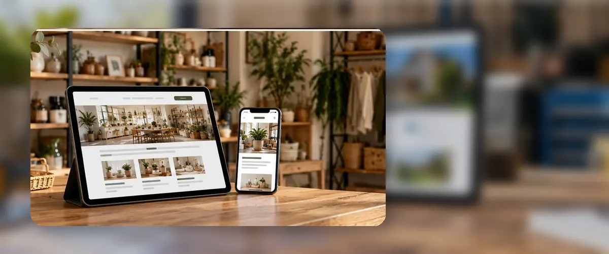 AI-generated website design workspace illustrating web design for a Gloucester small business.