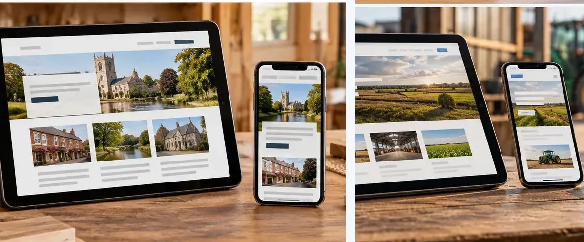 AI-generated illustration of responsive website design for a small business serving Leeds.