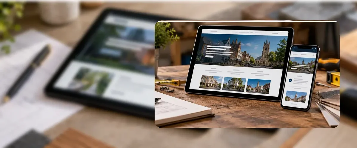 AI-generated illustration of responsive website design for a small business serving Manchester.