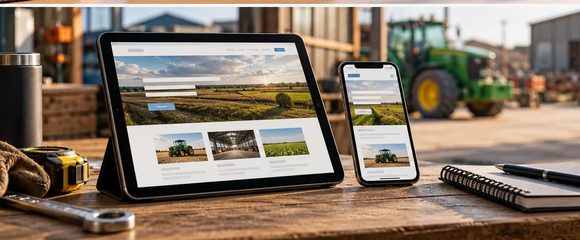 Illustrative responsive agricultural and trade website on tablet and phone for March.