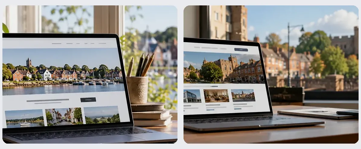 AI-generated illustration of responsive website design for a small business serving Plymouth.
