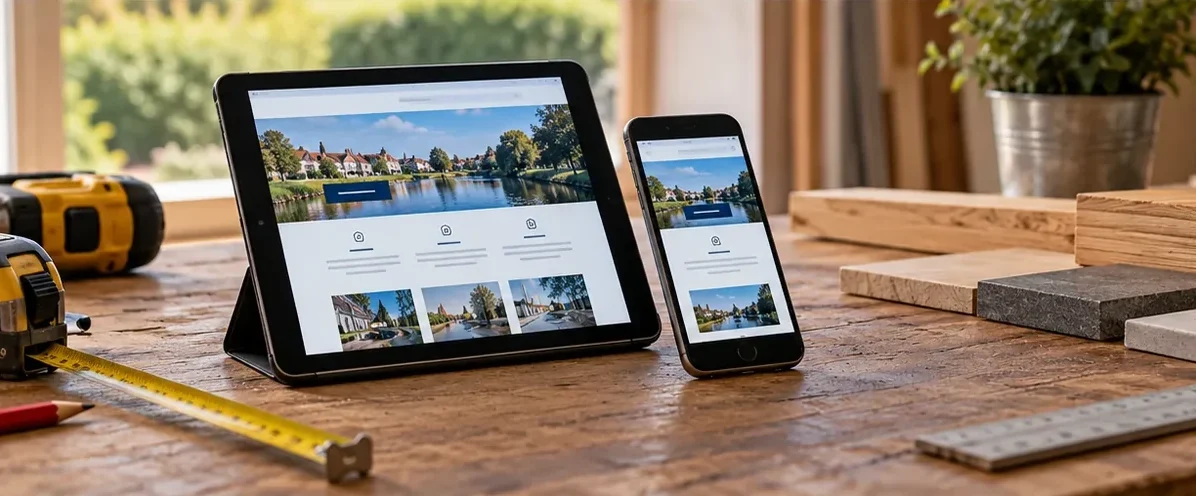 Illustrative responsive website on tablet and phone for a St Neots trade company.