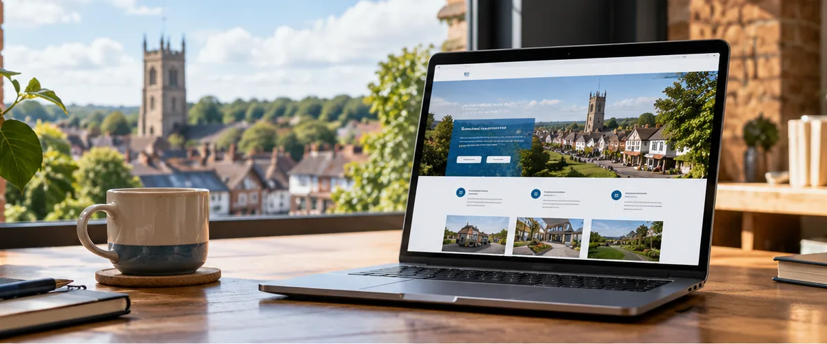 Illustrative laptop website design workspace for a Stowmarket small business.