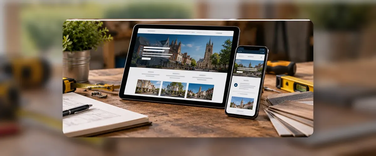 AI-generated website design workspace illustrating web design for a Wolverhampton small business.