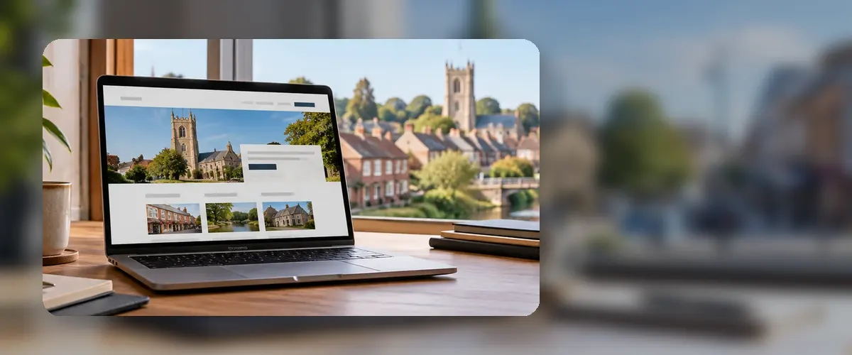 AI-generated website design workspace illustrating web design for a Worcester small business.