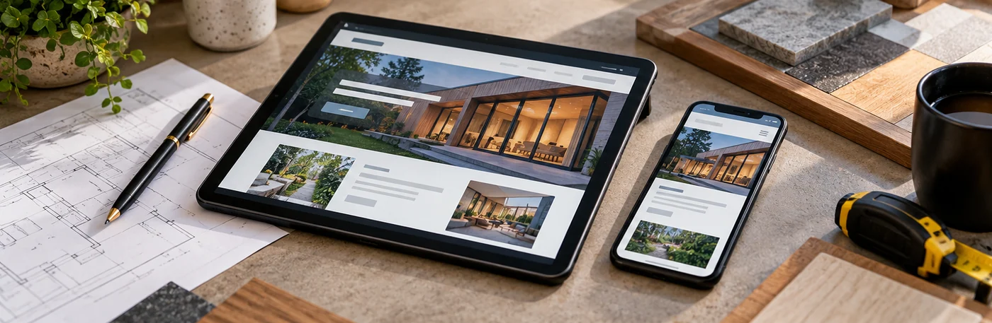 AI-generated responsive website concept illustrating web design for landscaping businesses.