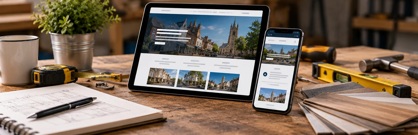 AI-generated responsive website concept illustrating web design for roofing companies.