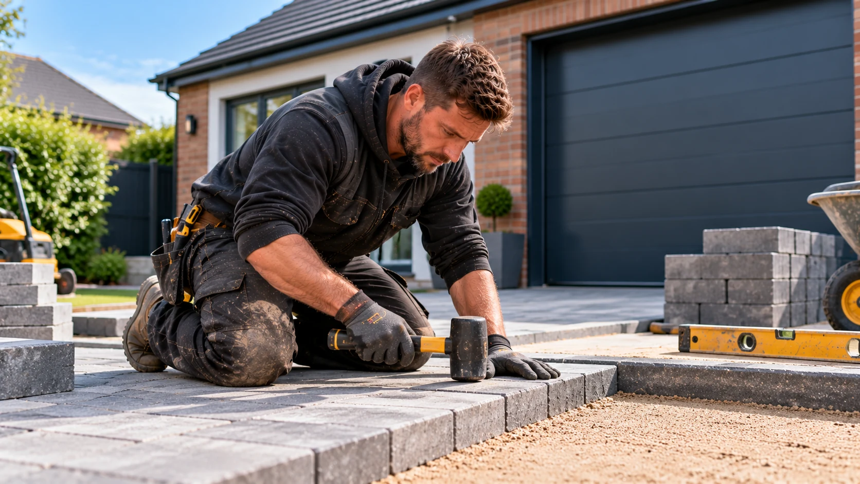 driveway company website design – professional driveway installer laying a new residential driveway