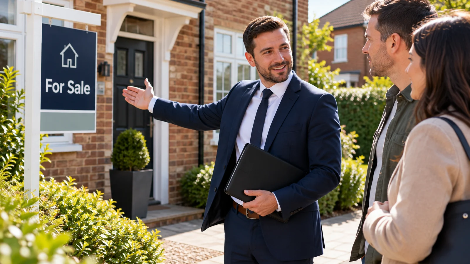 Estate agent website design - estate agent presenting a residential property to prospective buyers