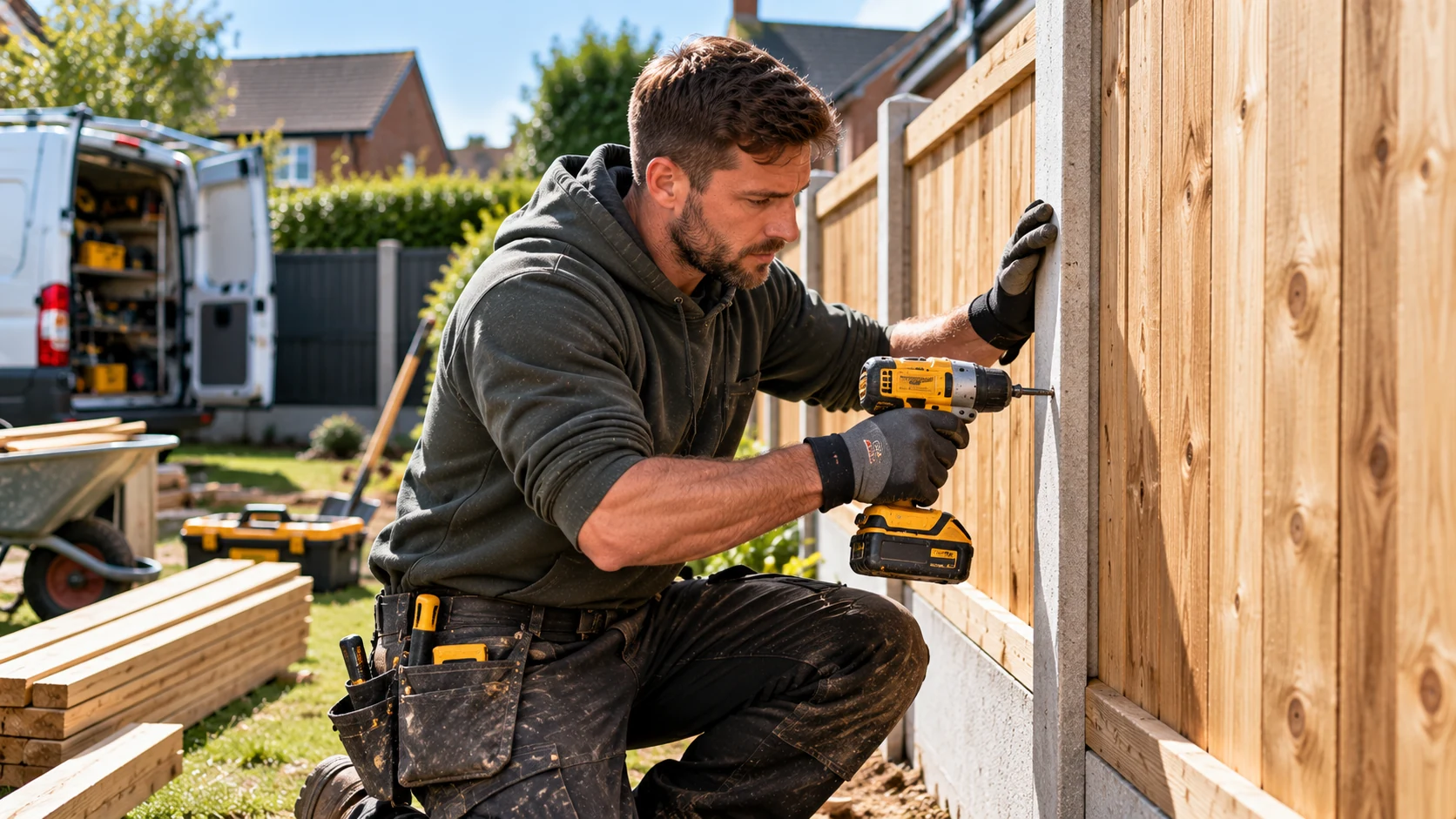 fencing company website design – professional fencing contractor installing timber garden fencing
