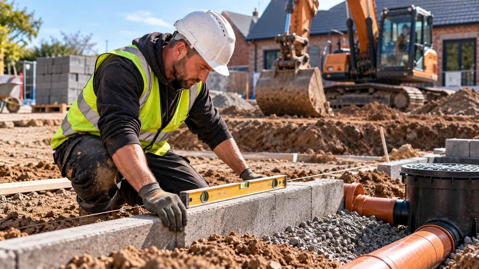 groundworks company website design – groundworks contractor operating excavation machinery on a UK construction site