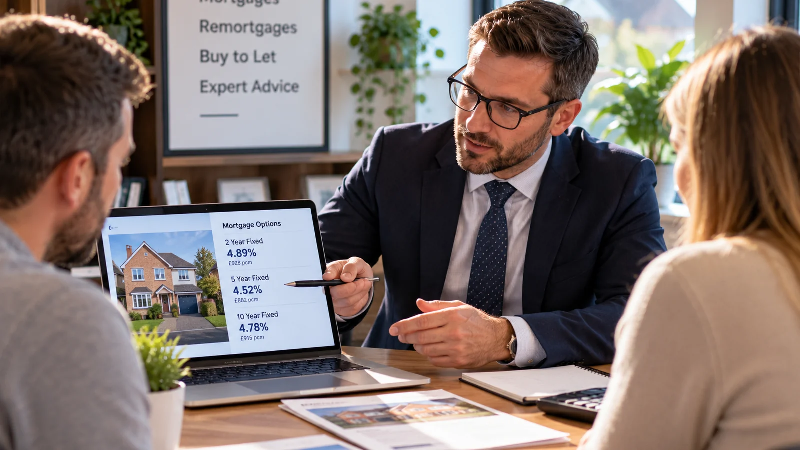 Mortgage broker web design - mortgage adviser discussing home loan options with clients