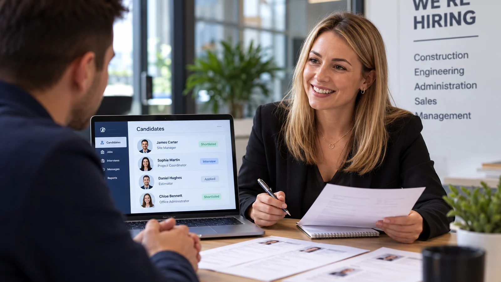 Recruitment agency website design - recruitment consultant meeting a candidate in a modern office
