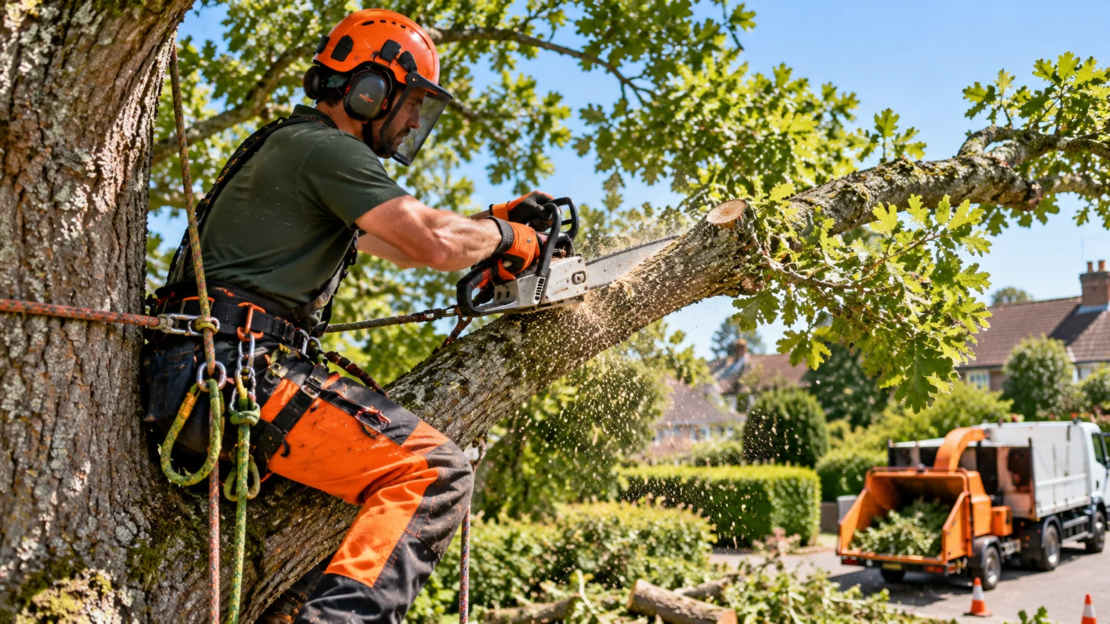 tree surgeon website design – professional arborist carrying out controlled tree work